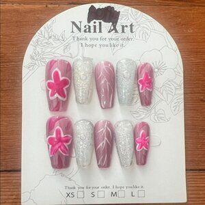 Pink and Silver Nail Art Set Size M